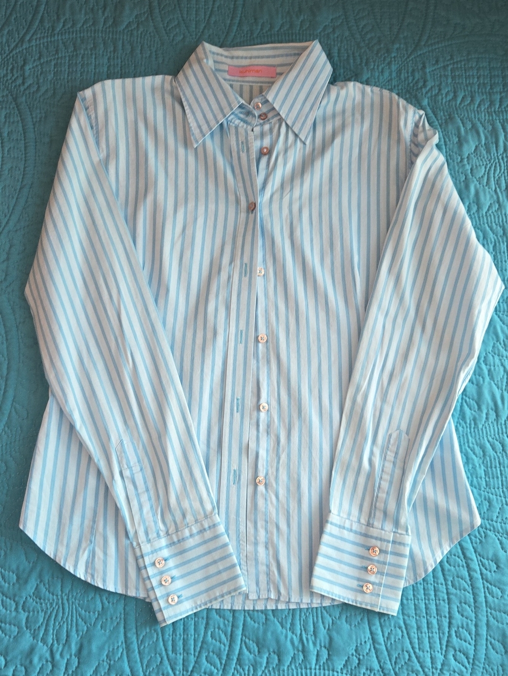 Kuhlman Women's Light Blue & White Stripe Dress Shirt